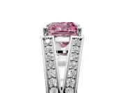 Split Shank Engagement Ring Setting for Fancy Pink Cushion Cut Center with Pave Split Shank and Prong Head in Sterling Silver