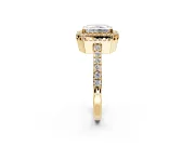 Halo Engagement Ring Setting for Radiant Cut Center with Inner Milgrain Border and Prong Head in Yellow Gold