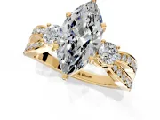 3 Stone Engagement Ring Setting for Marquise Center with Pave Twist Band and Prong Head in Yellow Gold