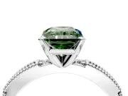 Solitaire Engagement Ring Setting for Fancy Green Radiant Cut Center with Milgrain-Edged Pave Band and Prong Head in Platinum