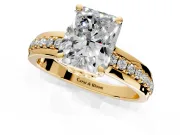 Solitaire Engagement Ring Setting for Radiant Cut Center with Raised Channel Band and Prong Head in Yellow Gold