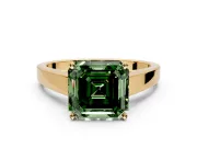 Solitaire Engagement Ring Setting for Fancy Green Asscher Cut Center with Tapered Split Shoulders and Prong Head in Yellow Gold