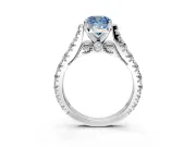 Solitaire Engagement Ring Setting for Fancy Blue Cushion Cut Center with Pave Cathedral Shoulders and Prong Head in Sterling Silver
