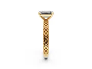 Solitaire Engagement Ring Setting for Emerald Cut Center with Milgrain X Pattern Band and Prong Head in Yellow Gold