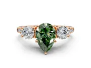 3 Stone Engagement Ring Setting for Fancy Green Pear-Shaped Center with Crossover Basket, Pave Band and Prong Head in Rose Gold
