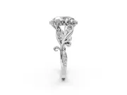 Halo Engagement Ring Setting for Oval Center with Leaf Motif Split Shank and Prong Head in Platinum