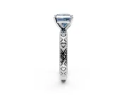 Solitaire Engagement Ring Setting for Fancy Blue Princess Cut Center with XO Engraved Band and Prong Head in Sterling Silver