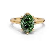 Solitaire Engagement Ring Setting for Fancy Green Oval Center with Cathedral Band and Prong Head in Yellow Gold