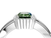 Halo Engagement Ring Setting for Fancy Green Emerald Cut Center with Wide Band, Inlaid Accent Row and Prong Head in Platinum