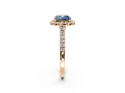 Halo Engagement Ring Setting for Fancy Blue Cushion Cut Center with Narrowing Pave Band and Prong Head in Rose Gold