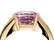 Tension Engagement Ring Setting for Fancy Pink Asscher Cut Center with Wide Tapered Band and Tension Head in Yellow Gold