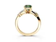 Bar-Set Engagement Ring Setting for Fancy Green Cushion Cut Center with Tapered Baguette Accents and Prong Head in Yellow Gold