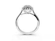 Starburst Halo Engagement Ring Setting for Emerald Cut Center with Thin Round-Wire Band and Prong Head in Platinum