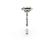 Halo Engagement Ring Setting for Fancy Yellow Radiant Cut Center with Milgrain Pave Band and Bezel Head in White Gold
