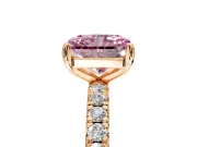 Solitaire Engagement Ring Setting for Fancy Pink Radiant Cut Center with Shared-Prong Accents and Prong Head in Rose Gold