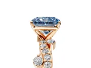 Solitaire Engagement Ring Setting for Fancy Blue Radiant Cut Center with Bar-Station Pave Twist and Prong Head in Rose Gold