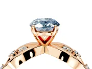Solitaire Engagement Ring Setting for Fancy Blue Oval Center with Criss-Cross Accent Band and Prong Head in Rose Gold