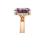 Hidden Halo Engagement Ring Setting for Fancy Pink Emerald Cut Center with Plain Band and Tall Prong Head in Rose Gold