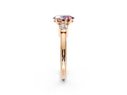 3 Stone Engagement Ring Setting for Fancy Pink Oval Center with Wide Plain Band and Prong Head in Rose Gold
