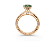 Solitaire Engagement Ring Setting for Fancy Green Cushion Cut Center with Milgrain Cathedral Band and Prong Head in Rose Gold