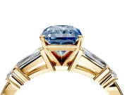 Bar-Set Engagement Ring Setting for Fancy Blue Radiant Cut Center with Tapered Baguette Accents and Prong Head in Yellow Gold