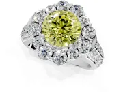 Large Accent Halo Engagement Ring Setting for Fancy Yellow Round Cut Center with Pave Split Shank and Prong Head in Sterling Silver