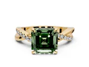 Solitaire Engagement Ring Setting for Fancy Green Asscher Cut Center with Half-Pave Crossover Band and Prong Head in Yellow Gold