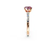 Baguette Engagement Ring Setting for Fancy Pink Round Cut Center with Alternating Bar-Set Band and Prong Head in Rose Gold