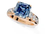 Solitaire Engagement Ring Setting for Fancy Blue Asscher Cut Center with Graduated Shared Prongs and Prong Head in Rose Gold