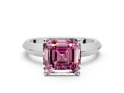 Solitaire Engagement Ring Setting for Fancy Pink Asscher Cut Center with Wide Knife Ridge Band and Prong Head in White Gold