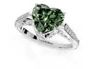 Cathedral Engagement Ring Setting for Fancy Green Heart-Shaped Center with Antique-Style Pave Band and Prong Head in Sterling Silver