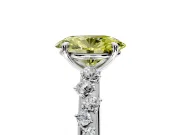 Cluster Engagement Ring Setting for Fancy Yellow Oval Center with Round Cut Accent Band and Prong Head in Sterling Silver