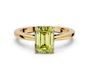 Solitaire Engagement Ring Setting for Fancy Yellow Emerald Cut Center with Open Cathedral Shoulders and Prong Head in Yellow Gold