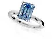 Solitaire Engagement Ring Setting for Fancy Blue Emerald Cut Center with Thin Rounded Plain Band and Prong Head in Sterling Silver