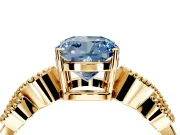 Leaf Engagement Ring Setting for Fancy Blue Cushion Cut Center with Milgrain Accent Band and Prong Head in Yellow Gold