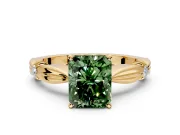 Solitaire Engagement Ring Setting for Fancy Green Radiant Cut Center with Carved Leaf Shoulders and Prong Head in Yellow Gold