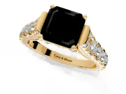 Solitaire Engagement Ring Setting for Fancy Black Asscher Cut Center with Pave Cathedral Shoulders and Prong Head in Yellow Gold