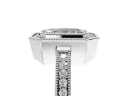 Halo Engagement Ring Setting for Emerald Cut Center with Milgrain Halo, Pave Band and Prong Head in Platinum