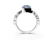 Milgrain Bezel Engagement Ring Setting for Fancy Blue Princess Cut Center with Marquise Stations and Bezel Head in Sterling Silver