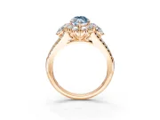 Halo Engagement Ring Setting for Fancy Blue Marquise Center with Two-Strand Split Shank and Prong Head in Rose Gold
