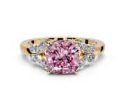 Solitaire Engagement Ring Setting for Fancy Pink Cushion Cut Center with Marquise Flower Shoulders and Prong Head in Yellow Gold