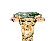 Halo Engagement Ring Setting for Fancy Green Marquise Center with Open Scroll Shoulders and Prong Head in Yellow Gold