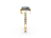 Halo Engagement Ring Setting for Fancy Blue Princess Cut Center with Inner Milgrain Border and Prong Head in Yellow Gold