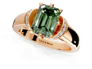 Solitaire Engagement Ring Setting for Fancy Green Emerald Cut Center with Wide Band, Pave Collar and Prong Head in Rose Gold