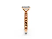Solitaire Engagement Ring Setting for Emerald Cut Center with Milgrain X Pattern Band and Prong Head in Rose Gold