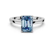 Solitaire Engagement Ring Setting for Fancy Blue Emerald Cut Center with Basket Rail and Prong Head in White Gold