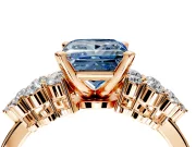Cluster Engagement Ring Setting for Fancy Blue Princess Cut Center with 2-Row Shoulder Clusters and Prong Head in Rose Gold