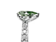 Solitaire Engagement Ring Setting for Fancy Green Pear-Shaped Center with Round Cut Pave Band and Prong Head in Platinum