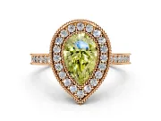 Halo Engagement Ring Setting for Fancy Yellow Pear-Shaped Center with Milgrain Pave Band and Bezel Head in Rose Gold