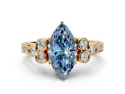 Cluster Engagement Ring Setting for Fancy Blue Marquise Center with Bezel Accent Clusters and Prong Head in Yellow Gold